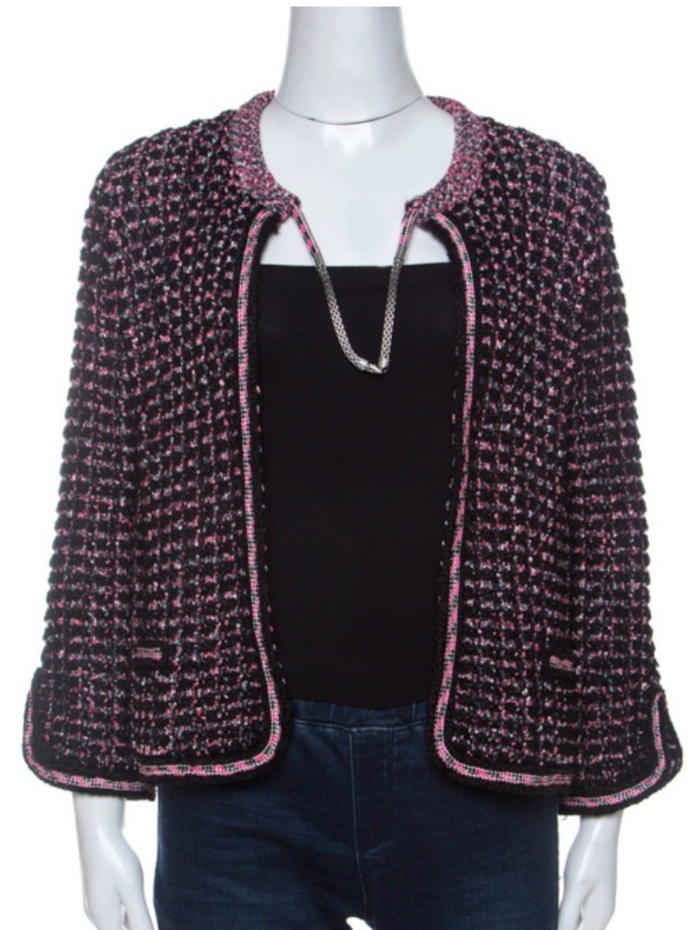 Authentic Chanel 2012 Pink & Black Tweed Jacket